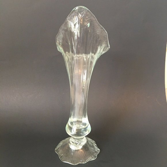 Calla Lily Vase Hand Blown Swung Glass Style Pale Green Tint 13" Vintage - Picture 5 of 12
